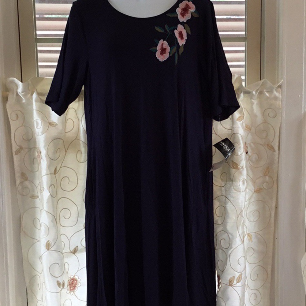Nina Leonard Navy Blue Pull Over a Dress